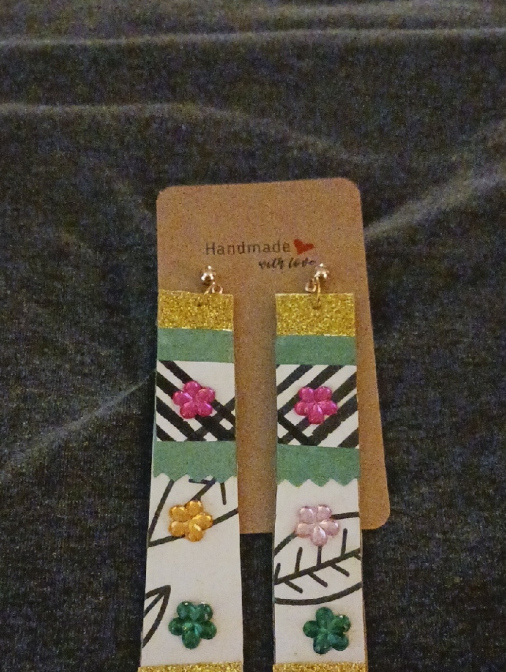 Handmade Colorful Floral Stripe Dangle Earrings